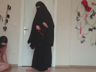 Muslim babe canes fat slave