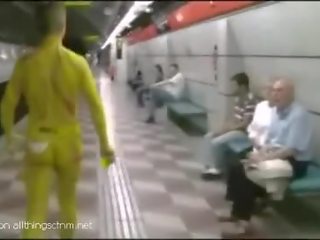 Body Painted boy Takes Long Naked Walk